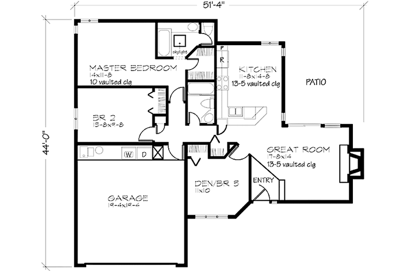 Architectural House Design - Floor Plan - Main Floor for Ranch House Plan #320-1155 - 3 bed, 2 bath