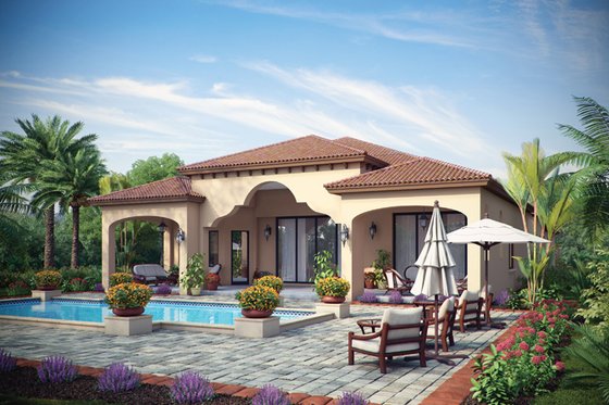 Exterior - Rear Elevation 3 for Mediterranean House Plan #930-444 - 3 bed, 3.5 bath