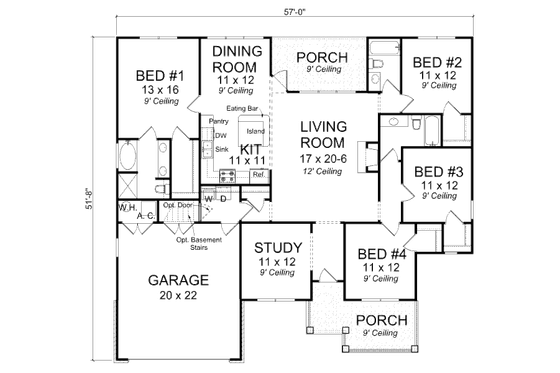 Floor Plan - Main Floor for Country House Plan #513-16 - 4 bed, 3 bath