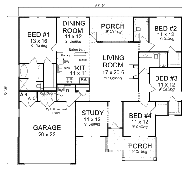 House Design - Country Floor Plan - Main Floor Plan #513-16