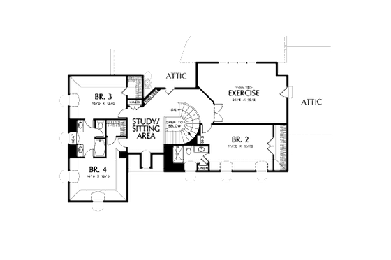 Floor Plan - Upper Floor for European House Plan #48-363 - 5 bed, 4.5 bath