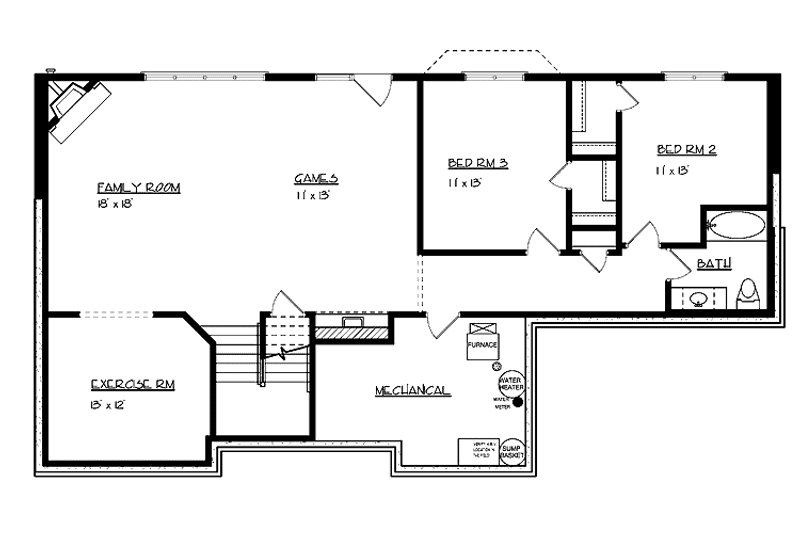 House Blueprint - Floor Plan - Lower Floor for Prairie House Plan #320-995 - 3 bed, 2.5 bath