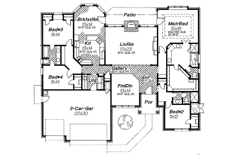 Home Plan - Floor Plan - Main Floor for Ranch House Plan #310-1183 - 4 bed, 3 bath