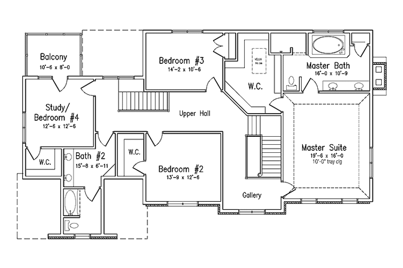 House Blueprint - Floor Plan - Upper Floor for Colonial House Plan #994-19 - 3 bed, 2.5 bath