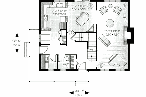 Floor Plan - Main Floor for Cottage House Plan #23-498 - 3 bed, 1.5 bath