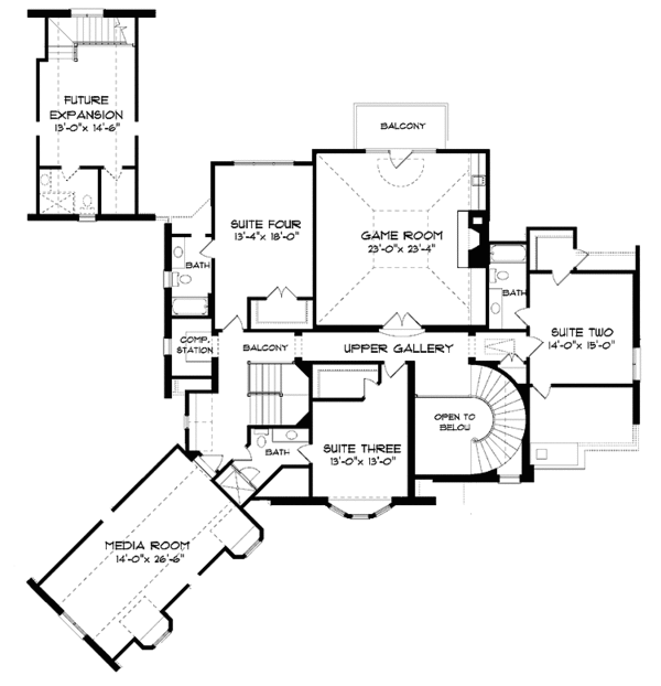 House Blueprint - Tudor Floor Plan - Upper Floor Plan #413-902