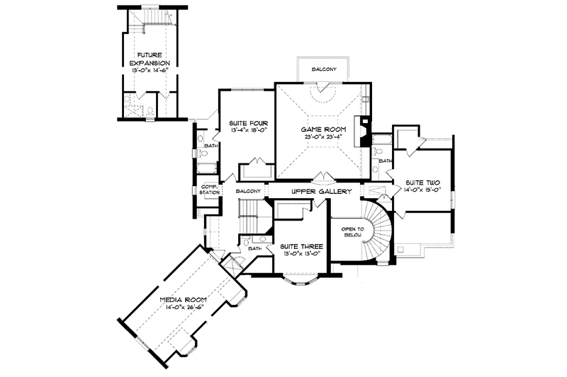 House Design - Floor Plan - Upper Floor for Tudor House Plan #413-902 - 4 bed, 4.5 bath