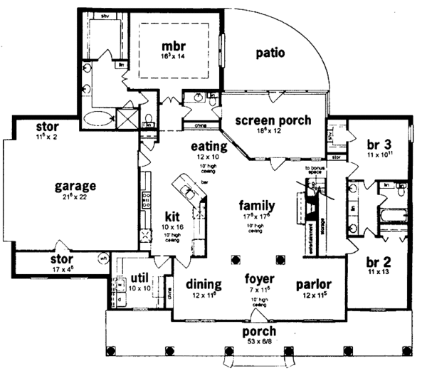 Dream House Plan - Country Floor Plan - Main Floor Plan #36-596