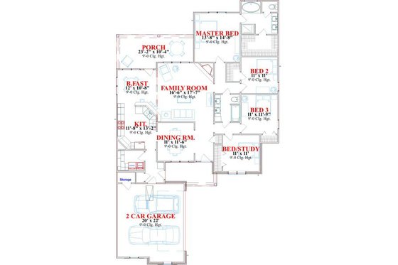 Floor Plan - Main Floor for Traditional House Plan #63-162 - 4 bed, 2 bath