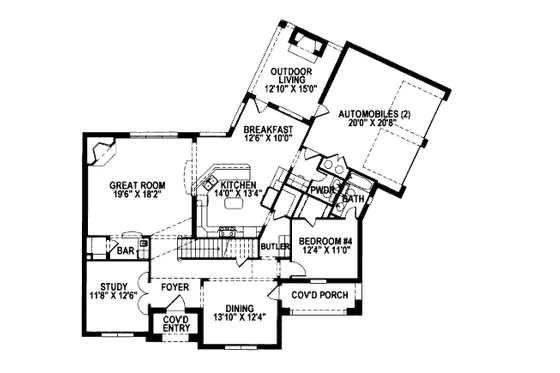 Floor Plan - Main Floor for European House Plan #141-349 - 4 bed, 3.5 bath