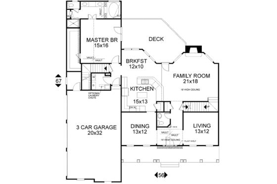 Floor Plan - Main Floor for Southern House Plan #56-197 - 4 bed, 3.5 bath