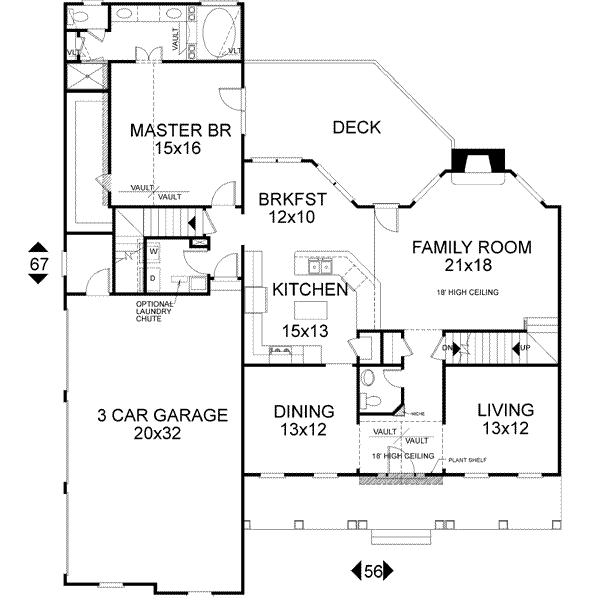 Home Plan - Southern Floor Plan - Main Floor Plan #56-197