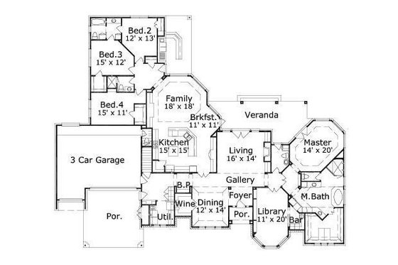 Floor Plan - Main Floor for European House Plan #411-749 - 4 bed, 3.5 bath