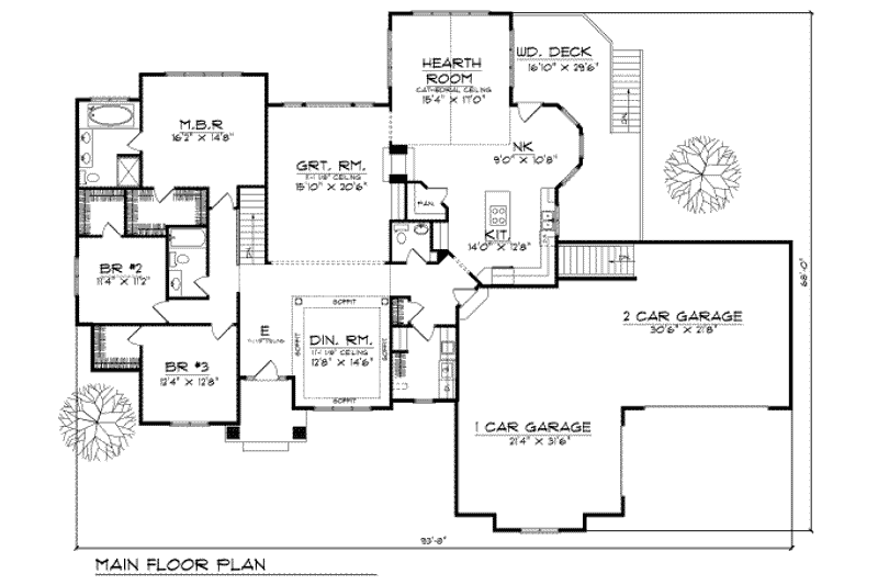 House Plan Design - Floor Plan - Main Floor for European House Plan #70-403 - 3 bed, 2.5 bath