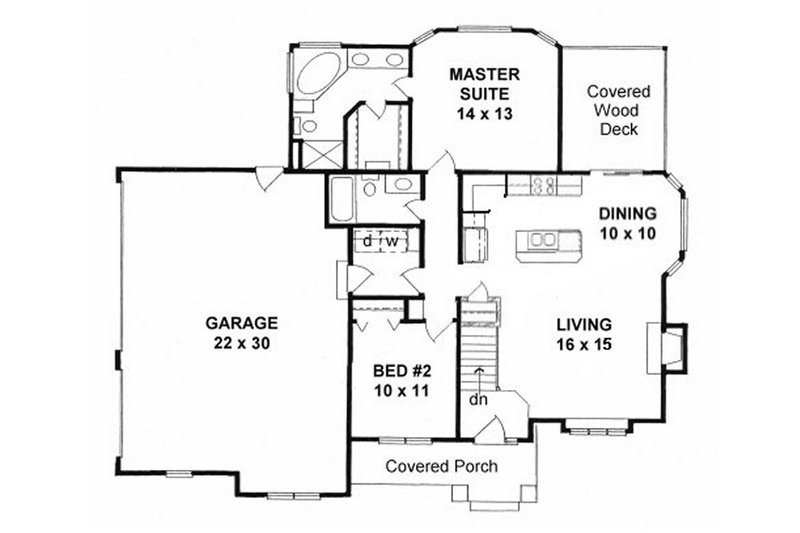 House Blueprint - Floor Plan - Main Floor for Craftsman House Plan #58-204 - 2 bed, 2 bath