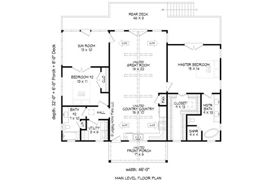 Floor Plan - Main Floor for Country House Plan #932-592 - 2 bed, 2 bath