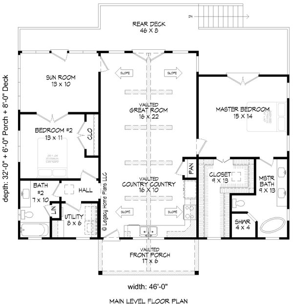 Country Style House Plan - 2 Beds 2 Baths 1411 Sq Ft Plan #932-592 