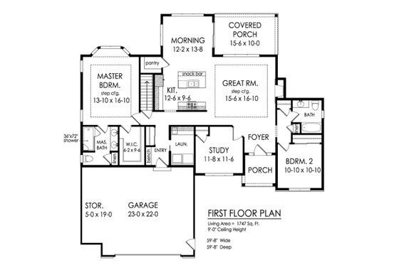 Floor Plan - Main Floor for Ranch House Plan #1010-237 - 3 bed, 2 bath