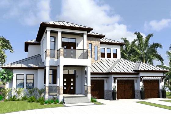 Exterior - Front Elevation for Contemporary House Plan #548-21 - 4 bed, 6 bath