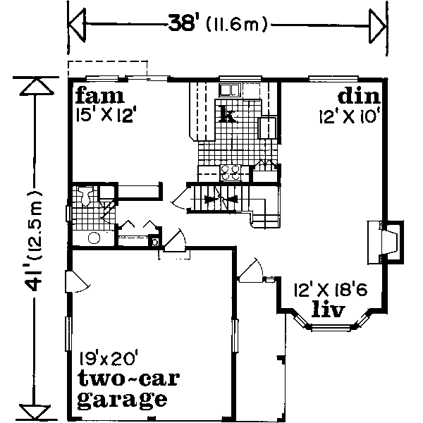Floor Plan - Main Floor for Traditional House Plan #47-610 - 3 bed, 2.5 bath