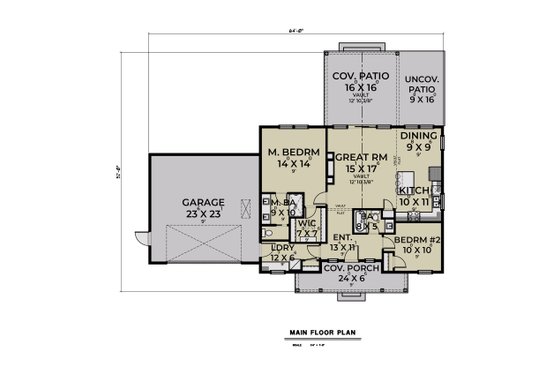 Floor Plan - Main Floor for Farmhouse House Plan #1070-170 - 2 bed, 2 bath