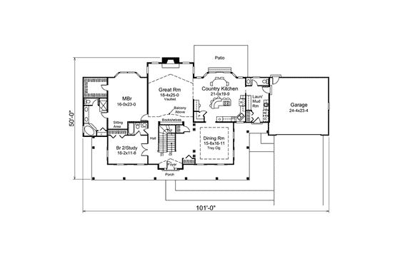 Floor Plan - Main Floor for Country House Plan #57-606 - 4 bed, 3.5 bath