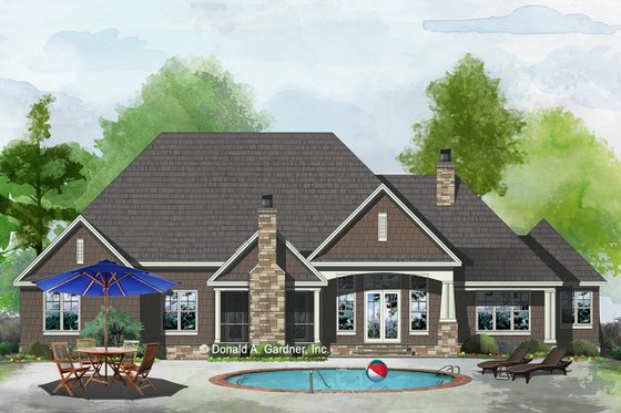 Exterior - Rear Elevation 1 for Ranch House Plan #929-1050 - 5 bed, 4 bath