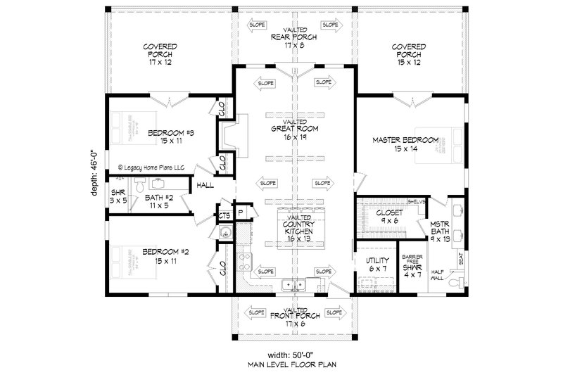 Architectural House Design - Floor Plan - Main Floor for Ranch House Plan #932-718 - 3 bed, 2 bath