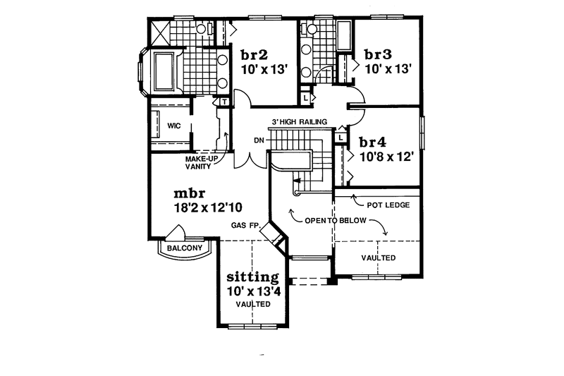 Home Plan - Floor Plan - Upper Floor for Mediterranean House Plan #47-1031 - 4 bed, 2.5 bath