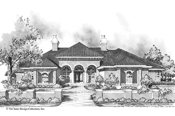 Exterior - Front Elevation 3 for Mediterranean House Plan #930-300 - 3 bed, 2 bath