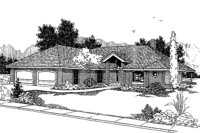 House Blueprint - Exterior - Front Elevation 3 for Ranch House Plan #60-838 - 3 bed, 2 bath