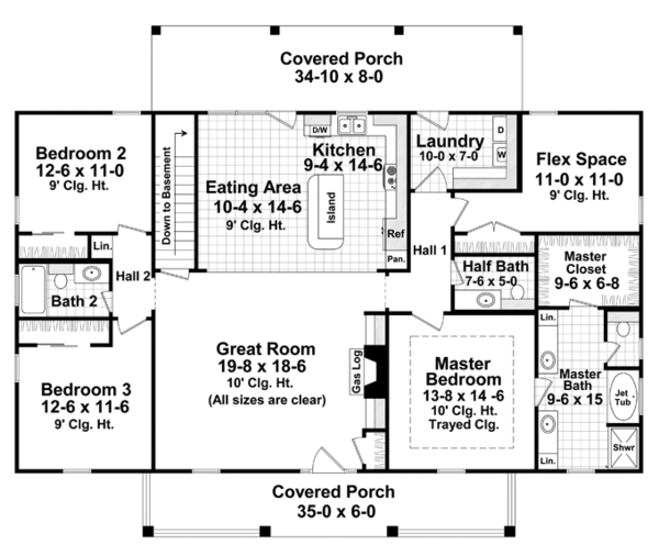 Colonial Style House Plan 3 Beds 2 5 Baths 1951 Sq Ft
