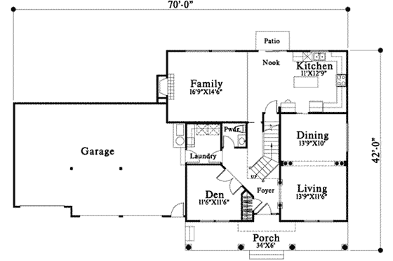 Floor Plan - Main Floor for Traditional House Plan #78-126 - 4 bed, 2.5 bath