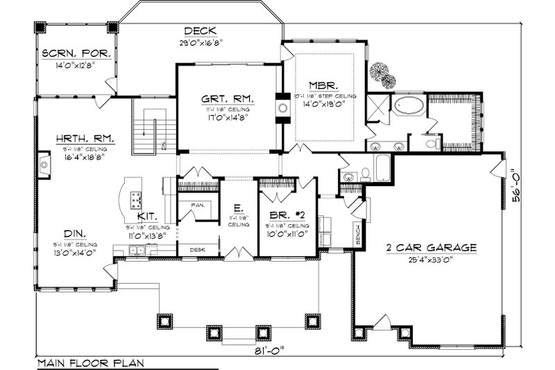 Home Plan - Floor Plan - Main Floor for Country House Plan #70-1051 - 2 bed, 2 bath
