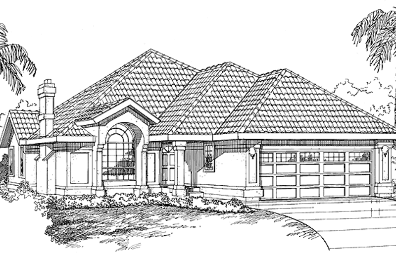 Home Plan - Exterior - Front Elevation 3 for Mediterranean House Plan #47-793 - 3 bed, 2 bath