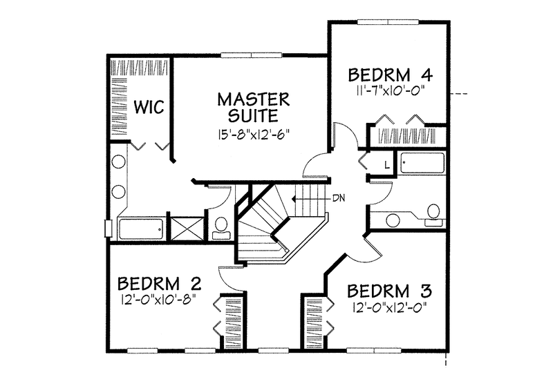Home Plan - Floor Plan - Upper Floor for Colonial House Plan #320-920 - 4 bed, 2.5 bath