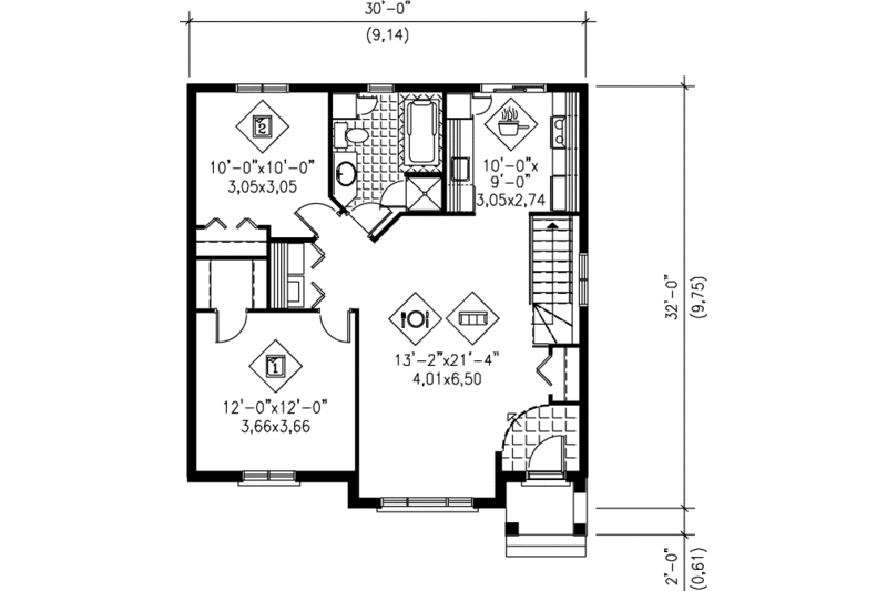 European Style House Plan - 2 Beds 1 Baths 924 Sq Ft Plan #25-154 