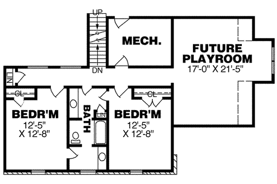 Floor Plan - Upper Floor for European House Plan #34-208 - 4 bed, 3 bath