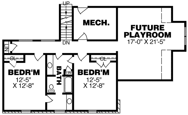 Floor Plan - Upper Floor for European House Plan #34-208 - 4 bed, 3 bath