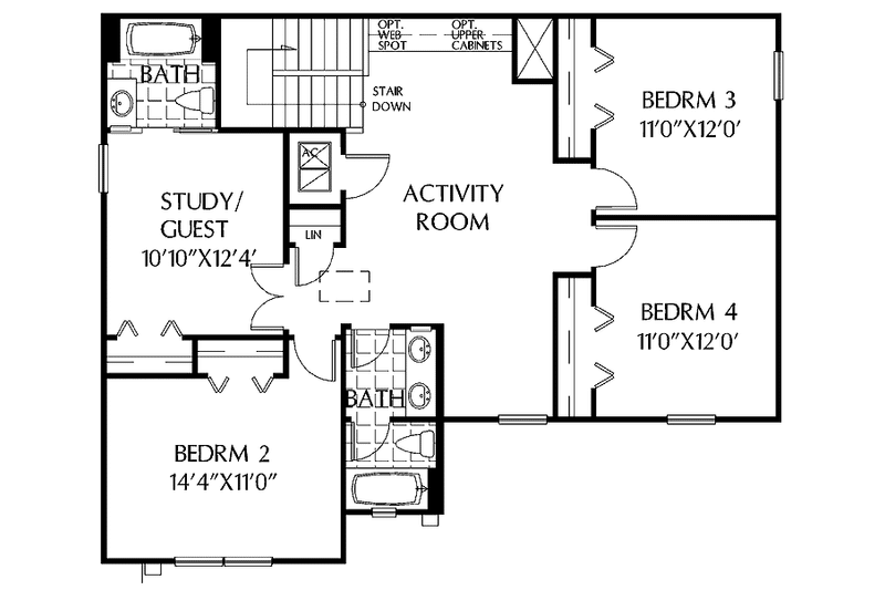Home Plan - Floor Plan - Upper Floor for Colonial House Plan #999-166 - 4 bed, 3.5 bath