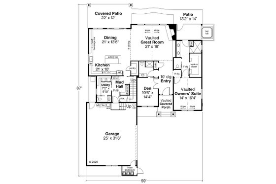 Floor Plan - Main Floor for Craftsman House Plan #124-1252 - 3 bed, 3.5 bath