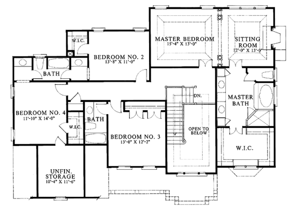 Architectural House Design - Colonial Floor Plan - Upper Floor Plan #429-91