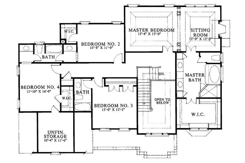 Dream House Plan - Floor Plan - Upper Floor for Colonial House Plan #429-91 - 4 bed, 3.5 bath