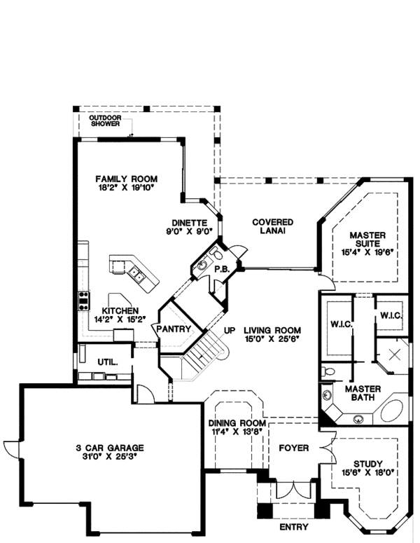 House Design - Mediterranean Floor Plan - Main Floor Plan #1017-129