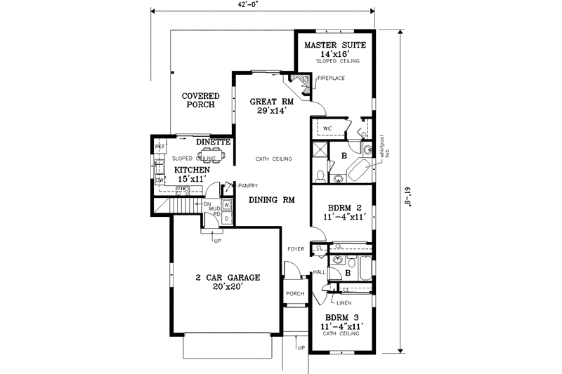House Plan Design - Floor Plan - Main Floor for Traditional House Plan #3-121 - 3 bed, 2 bath