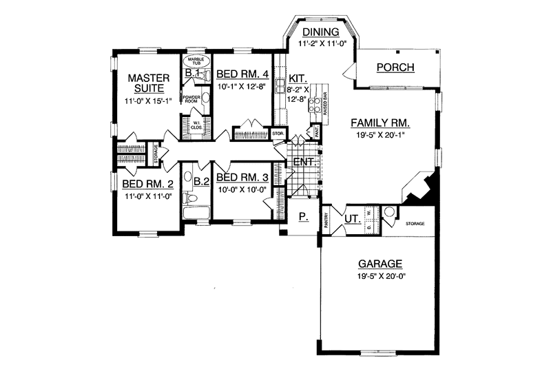 House Plan Design - Floor Plan - Main Floor for Traditional House Plan #40-502 - 4 bed, 2 bath