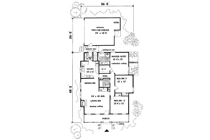 Architectural House Design - Floor Plan - Main Floor for Country House Plan #3-333 - 3 bed, 2 bath