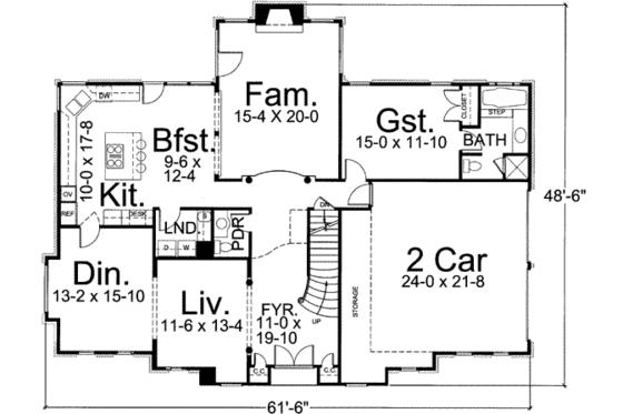Floor Plan - Main Floor for European House Plan #119-157 - 4 bed, 3.5 bath