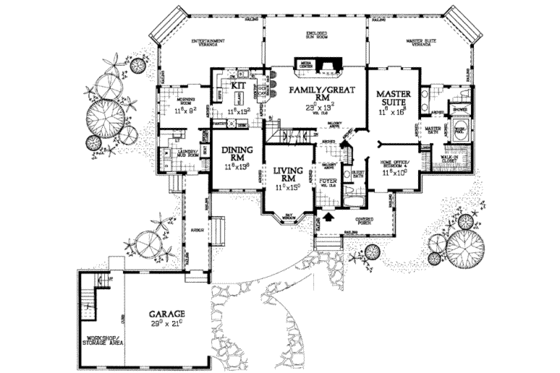 Floor Plan - Main Floor for Traditional House Plan #72-154 - 3 bed, 3 bath