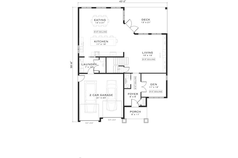 House Blueprint - Floor Plan - Main Floor for Country House Plan #1101-60 - 3 bed, 2.5 bath